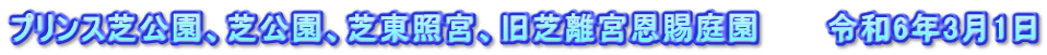 プリンス芝公園、芝公園、芝東照宮、旧芝離宮恩賜庭園　　　令和6年3月1日